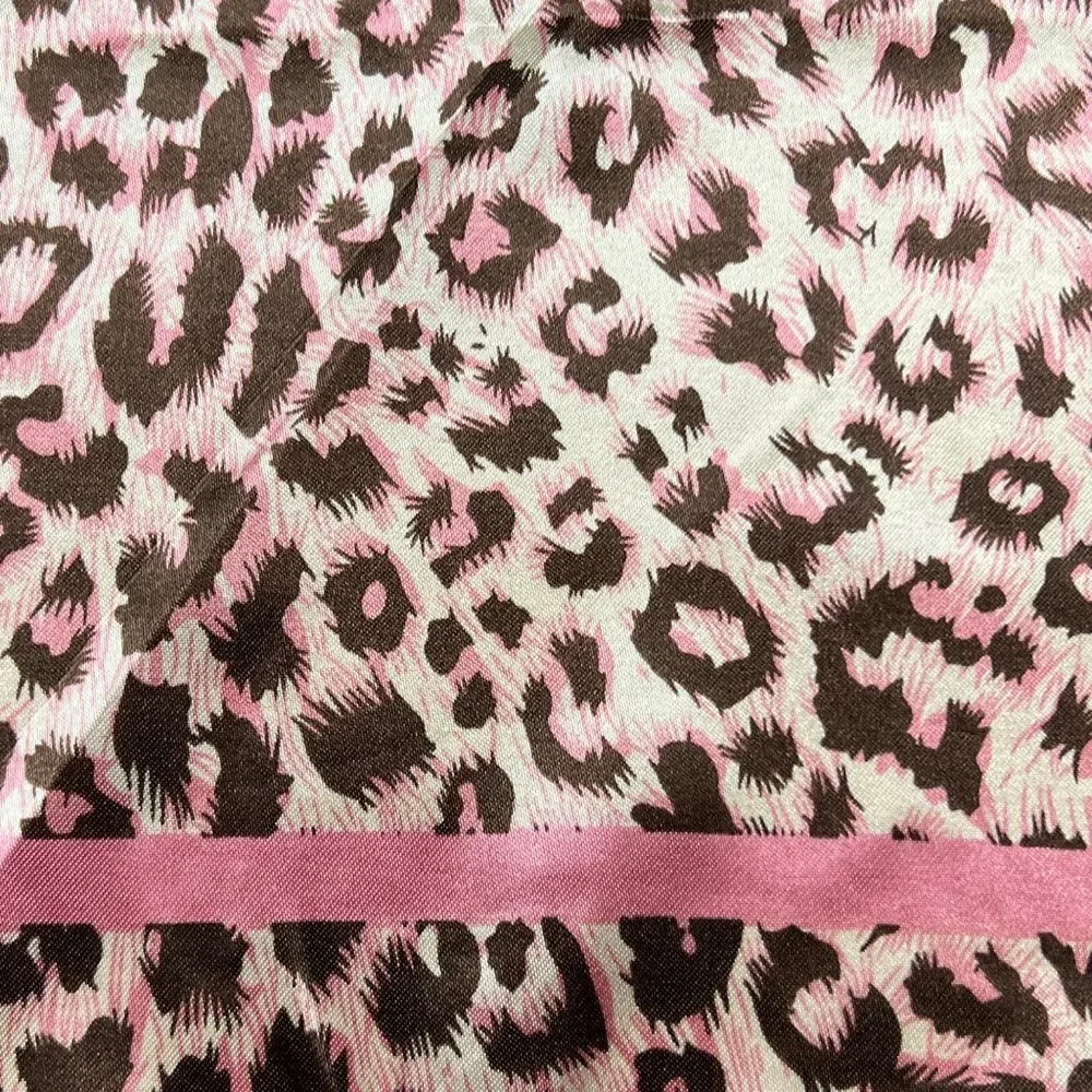 NEW Brown Pink Leopard Animal Printed Square Silky Scarf Wrap